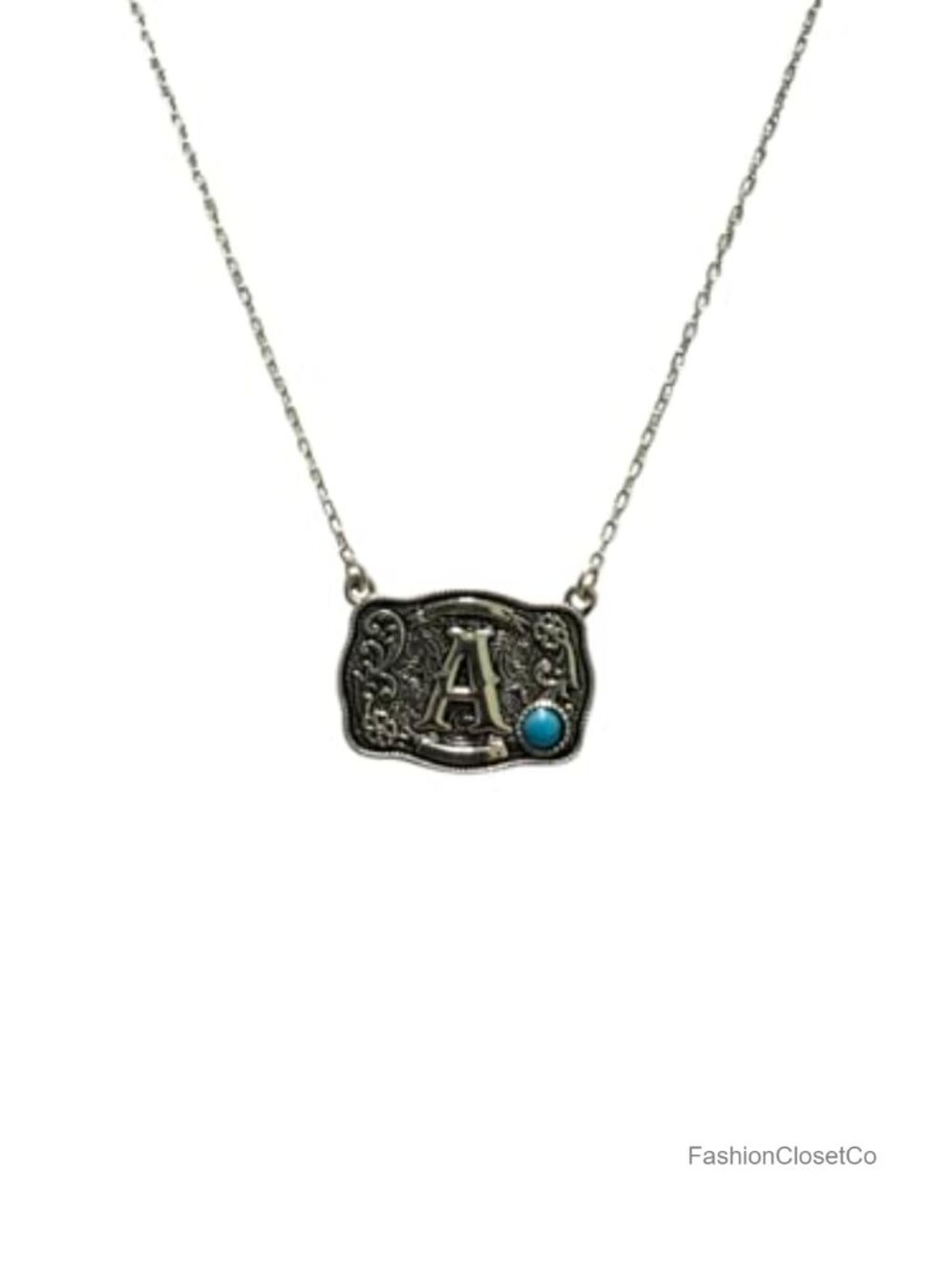 925 Sterling Silver Western Initial Necklace Kingman Turquoise Belt Buckle